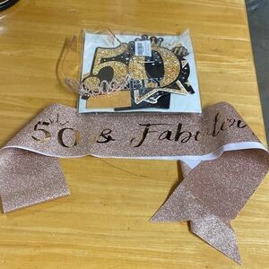50th Birthday Rose Gold Birthday Sash and Tiara Set